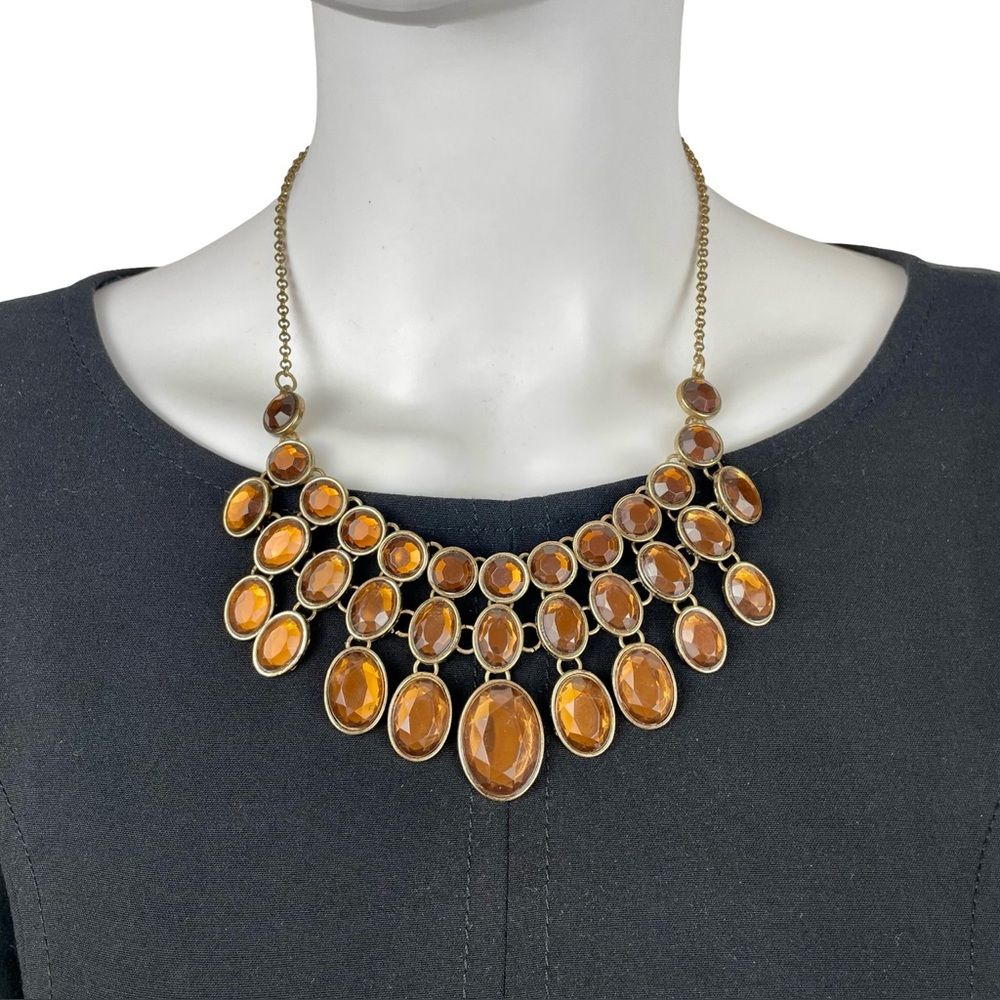 Amber Glow Statement Bib Necklace Adjustable 17.5… - image 2